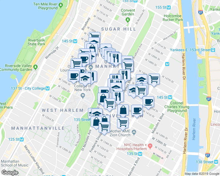 map of restaurants, bars, coffee shops, grocery stores, and more near in New York