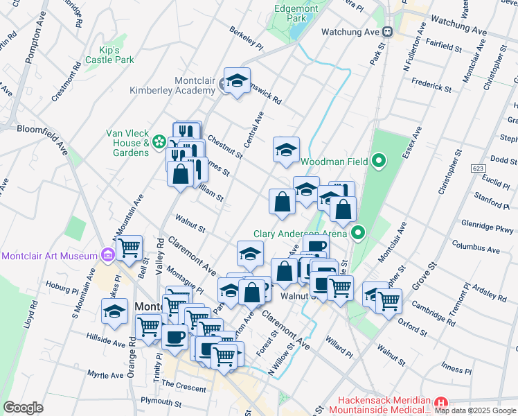 map of restaurants, bars, coffee shops, grocery stores, and more near 113 Midland Avenue in Montclair