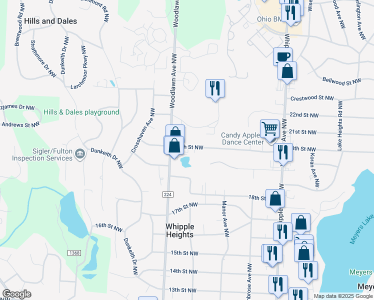 map of restaurants, bars, coffee shops, grocery stores, and more near 4730 20th Street Northwest in Canton