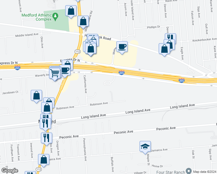 map of restaurants, bars, coffee shops, grocery stores, and more near 14 Victorian Lane in Medford