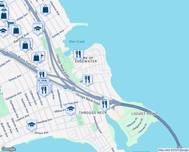 map of restaurants, bars, coffee shops, grocery stores, and more near 280 Reynolds Avenue in Bronx