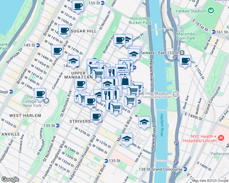 map of restaurants, bars, coffee shops, grocery stores, and more near in New York