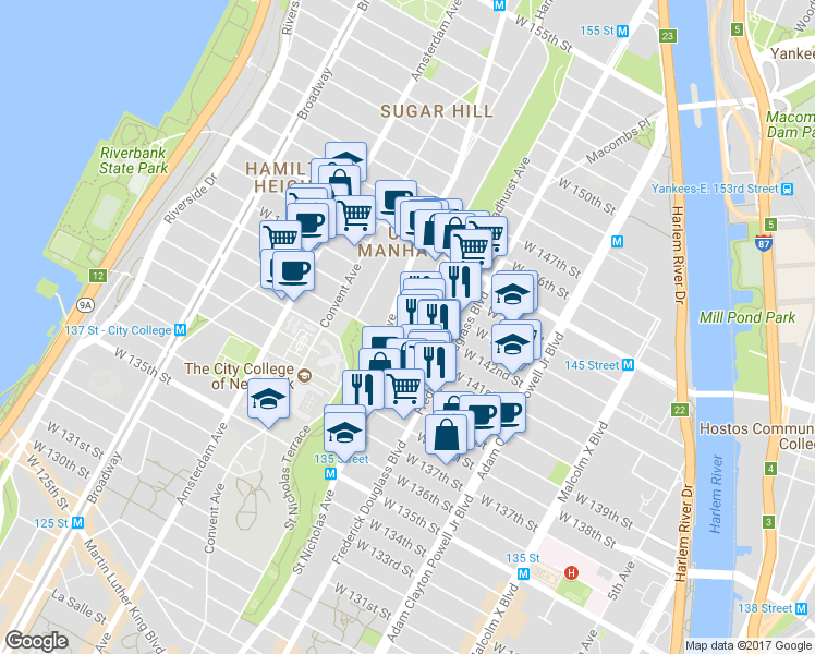 map of restaurants, bars, coffee shops, grocery stores, and more near in New York