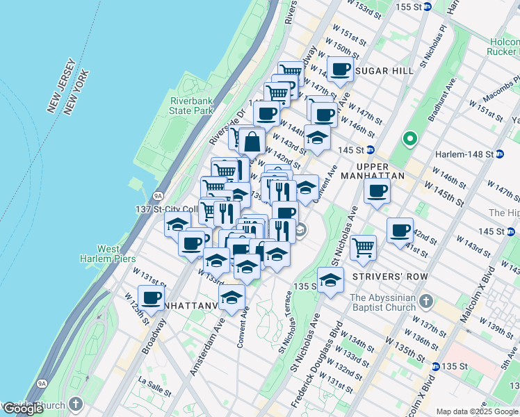 map of restaurants, bars, coffee shops, grocery stores, and more near in New York