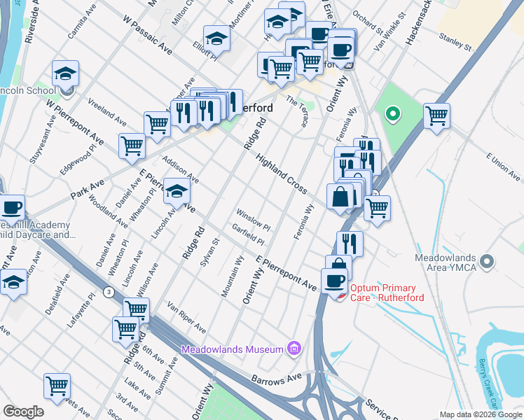 map of restaurants, bars, coffee shops, grocery stores, and more near 189 Mountain Way in Rutherford