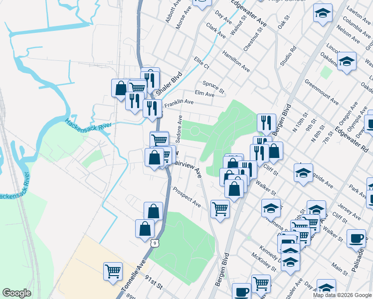 map of restaurants, bars, coffee shops, grocery stores, and more near 5 Luxoro Place in Fairview