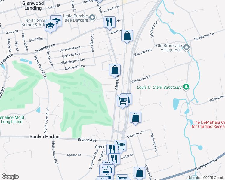 map of restaurants, bars, coffee shops, grocery stores, and more near 5 Elm Place in Glen Head