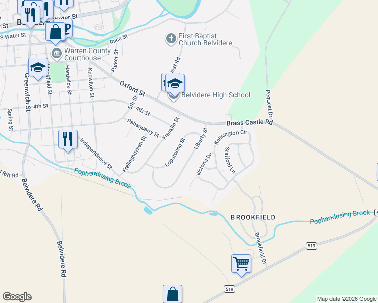 map of restaurants, bars, coffee shops, grocery stores, and more near 916 Liberty Street in Belvidere