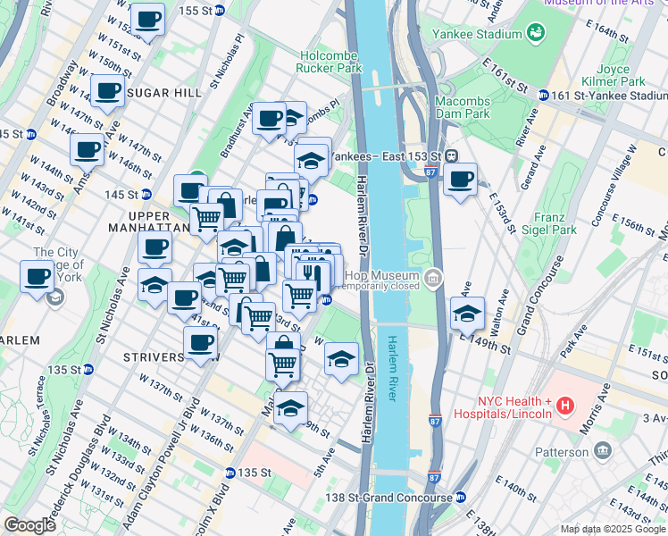 map of restaurants, bars, coffee shops, grocery stores, and more near 721 Lenox Avenue in New York