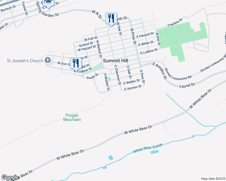map of restaurants, bars, coffee shops, grocery stores, and more near Vernon Street in Summit Hill