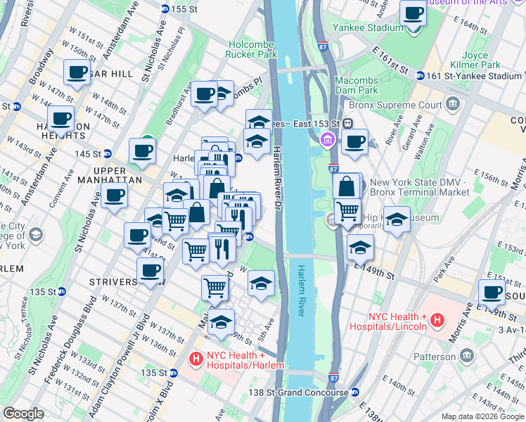 map of restaurants, bars, coffee shops, grocery stores, and more near 720 Esplanade Gardens Plaza in New York