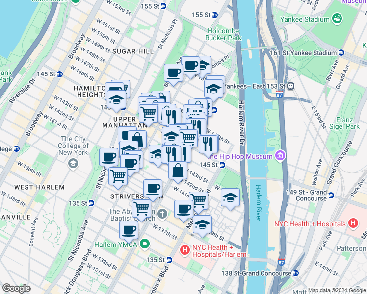 map of restaurants, bars, coffee shops, grocery stores, and more near in New York