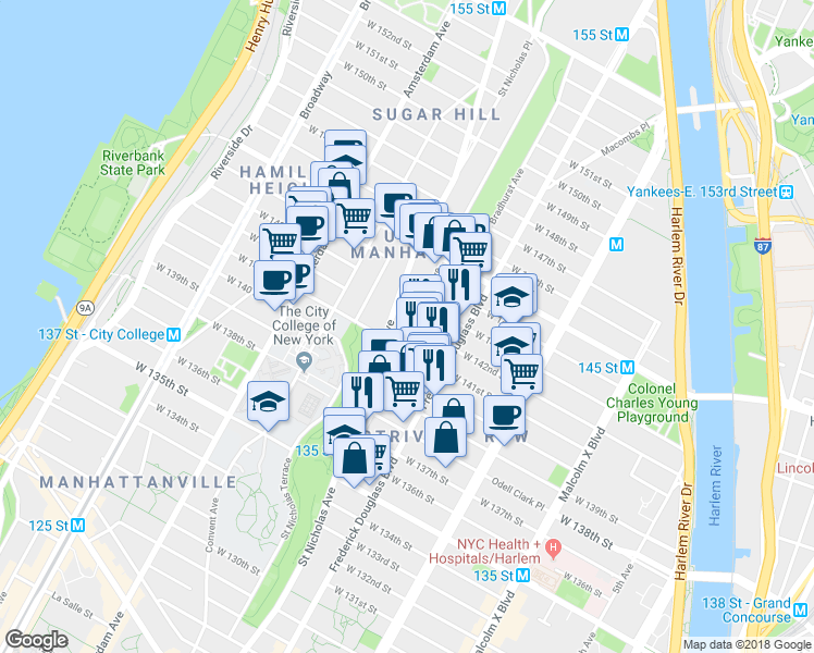 map of restaurants, bars, coffee shops, grocery stores, and more near in New York