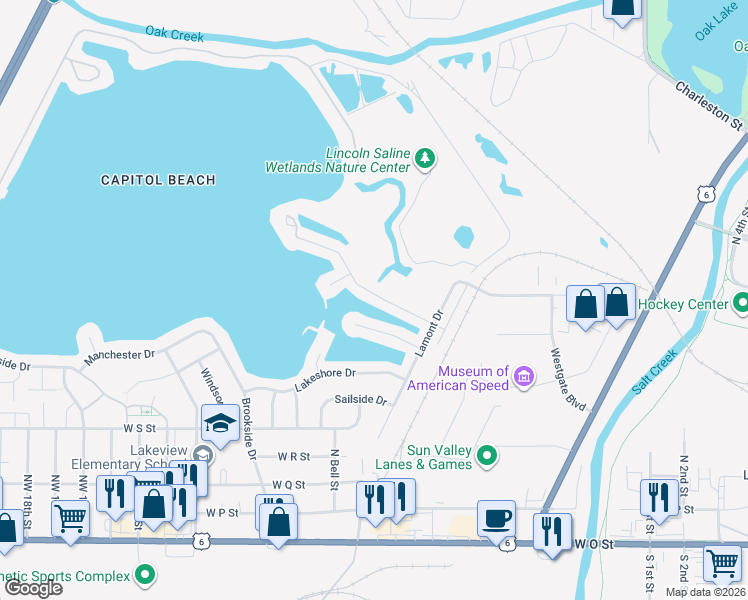 map of restaurants, bars, coffee shops, grocery stores, and more near 600 Pier 1 in Lincoln