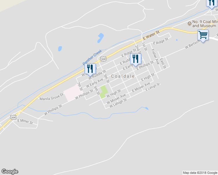 map of restaurants, bars, coffee shops, grocery stores, and more near 246 5th Street in Coaldale