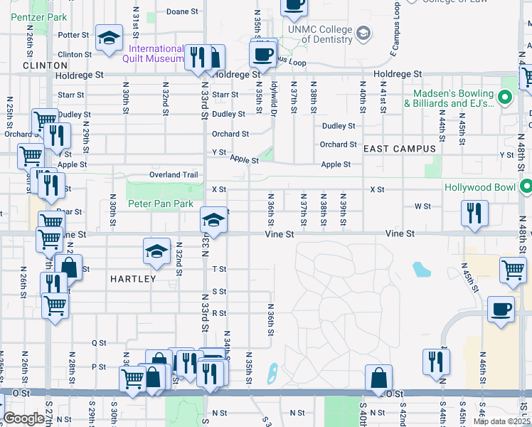 map of restaurants, bars, coffee shops, grocery stores, and more near in Lincoln