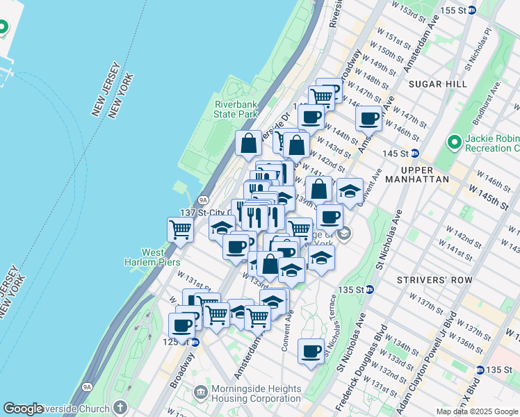 map of restaurants, bars, coffee shops, grocery stores, and more near 3344 Broadway in New York