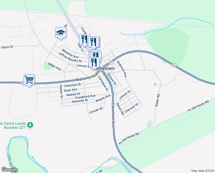map of restaurants, bars, coffee shops, grocery stores, and more near 25 Tamaqua Street in Tamaqua