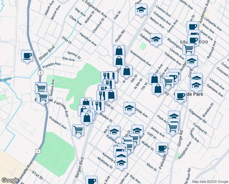 map of restaurants, bars, coffee shops, grocery stores, and more near 480 Morningside Avenue in Fairview