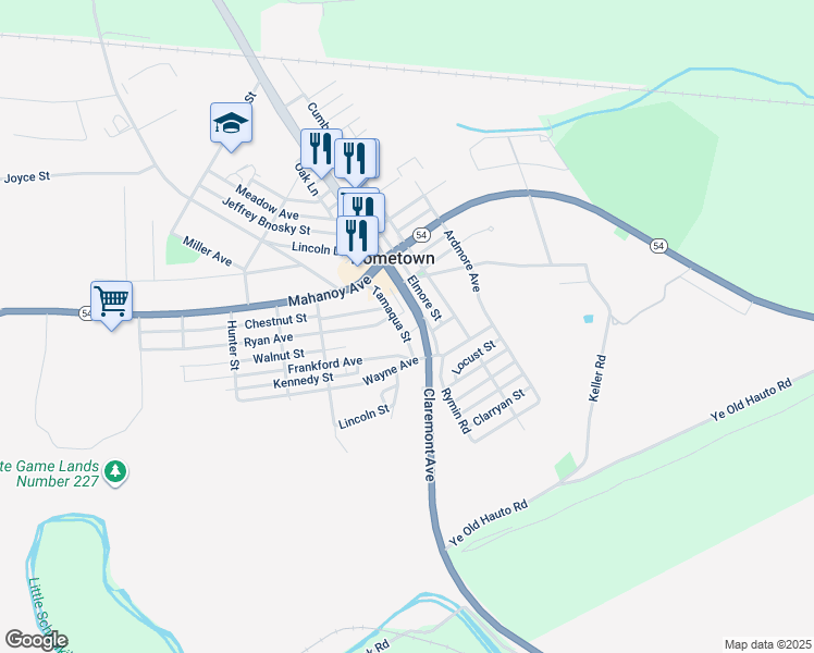 map of restaurants, bars, coffee shops, grocery stores, and more near 25 Tamaqua Street in Tamaqua