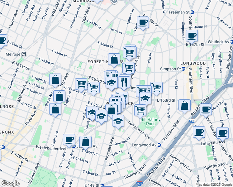 map of restaurants, bars, coffee shops, grocery stores, and more near 922 Union Avenue in Bronx
