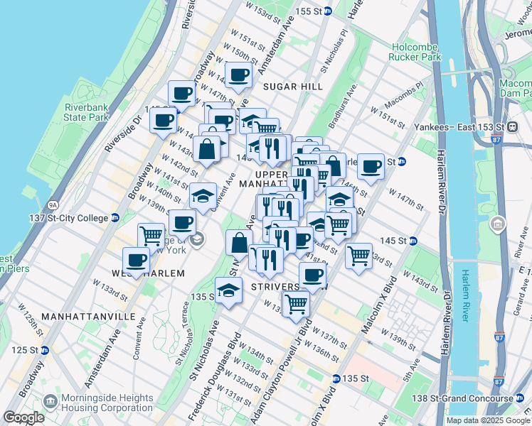 map of restaurants, bars, coffee shops, grocery stores, and more near in New York