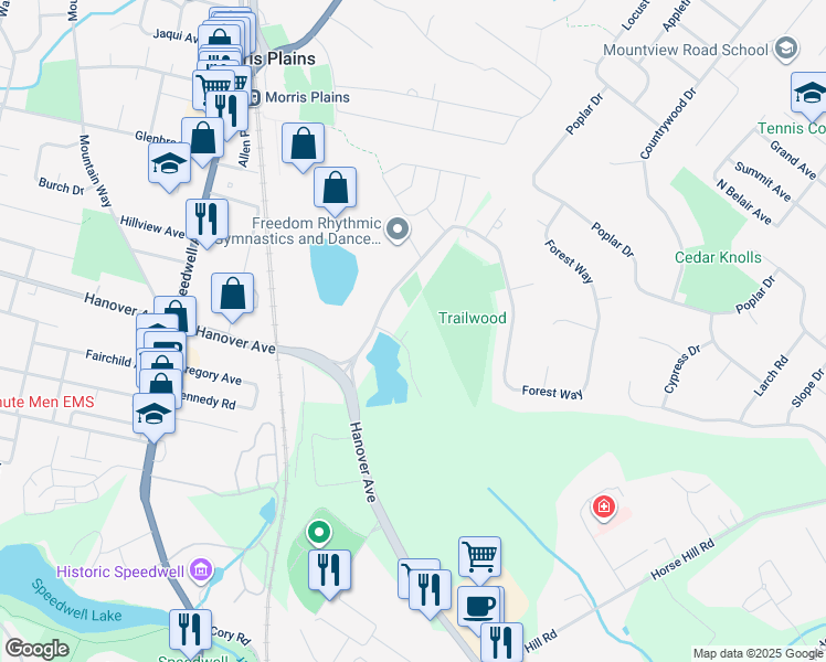 map of restaurants, bars, coffee shops, grocery stores, and more near 308 Waterview Court in Hanover