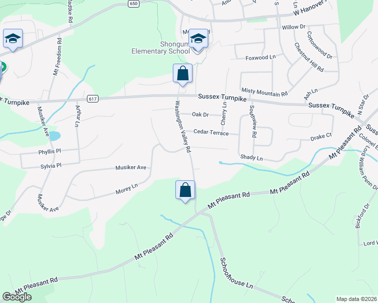 map of restaurants, bars, coffee shops, grocery stores, and more near 262 Washington Valley Road in Randolph