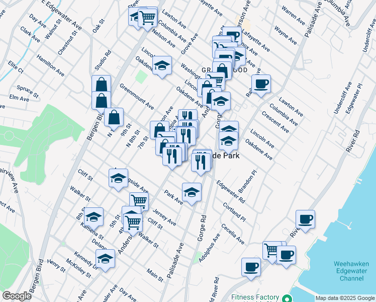 map of restaurants, bars, coffee shops, grocery stores, and more near 234 Edgewater Road in Cliffside Park