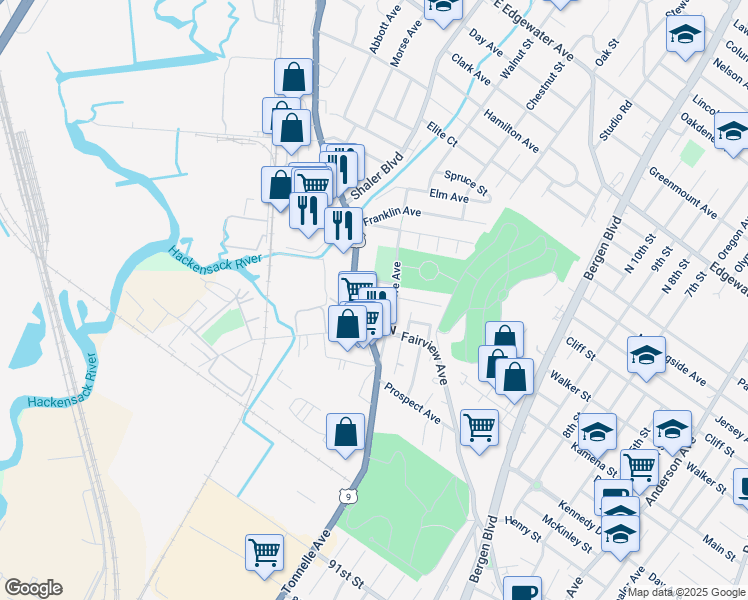 map of restaurants, bars, coffee shops, grocery stores, and more near 246 Broad Avenue in Fairview