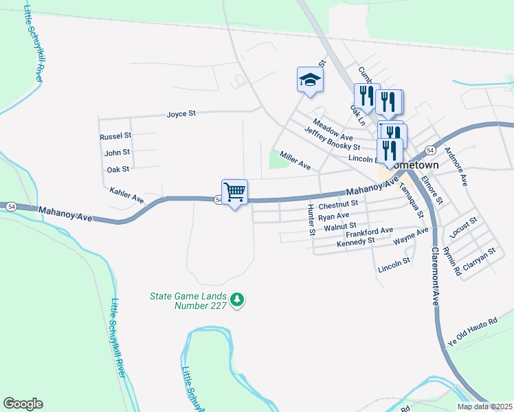 map of restaurants, bars, coffee shops, grocery stores, and more near 103 Mahanoy Avenue in Tamaqua