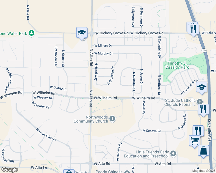 map of restaurants, bars, coffee shops, grocery stores, and more near 2331 West Brooklyn Place in Dunlap