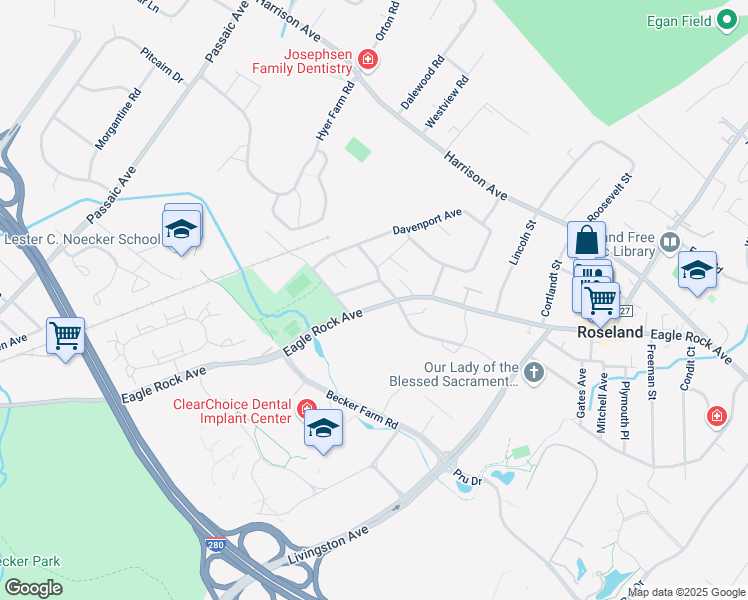 map of restaurants, bars, coffee shops, grocery stores, and more near 2 Westview Avenue in Roseland