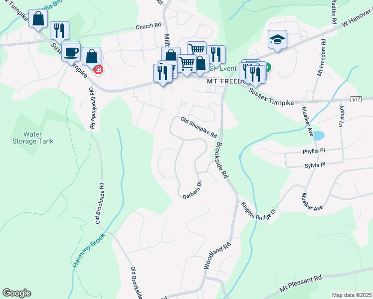 map of restaurants, bars, coffee shops, grocery stores, and more near 15 Barbara Drive in Randolph