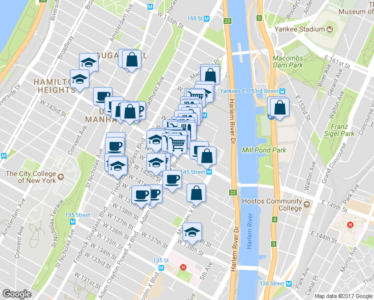 map of restaurants, bars, coffee shops, grocery stores, and more near in New York