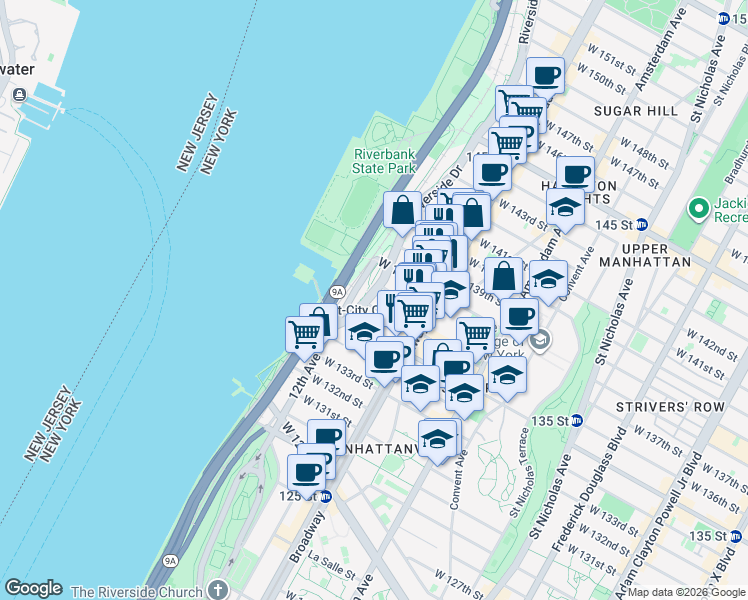 map of restaurants, bars, coffee shops, grocery stores, and more near in New York
