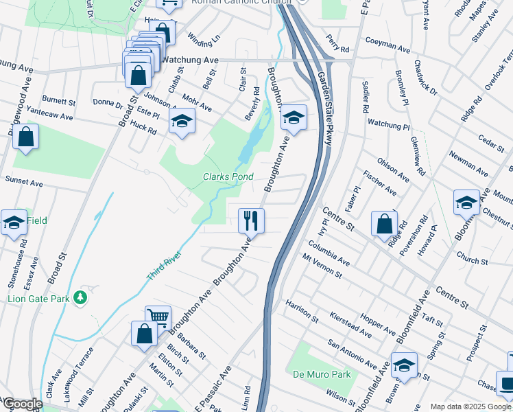 map of restaurants, bars, coffee shops, grocery stores, and more near 416 Broughton Avenue in Bloomfield