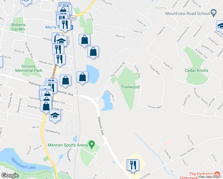 map of restaurants, bars, coffee shops, grocery stores, and more near 208 Birch Court in Hanover