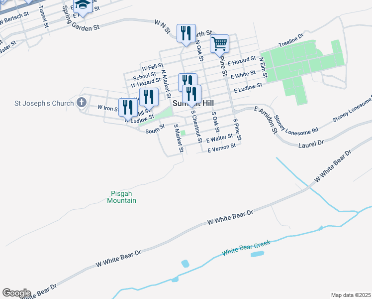 map of restaurants, bars, coffee shops, grocery stores, and more near Vernon Street in Summit Hill