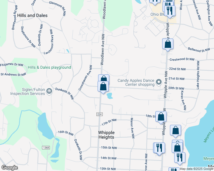 map of restaurants, bars, coffee shops, grocery stores, and more near 4739 20th Street Northwest in Canton