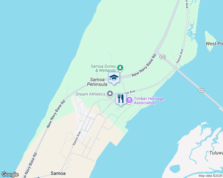 map of restaurants, bars, coffee shops, grocery stores, and more near 909 Peninsula Drive in Samoa