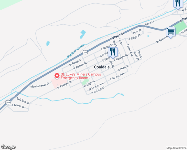 map of restaurants, bars, coffee shops, grocery stores, and more near 51 West Howard Avenue in Coaldale