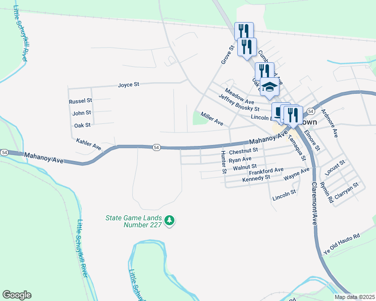 map of restaurants, bars, coffee shops, grocery stores, and more near 103 Mahanoy Avenue in Tamaqua