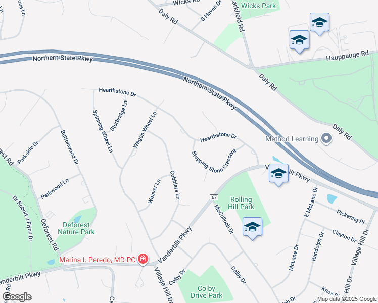 map of restaurants, bars, coffee shops, grocery stores, and more near 26 Stepping Stone Crescent in Dix Hills