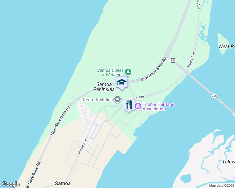 map of restaurants, bars, coffee shops, grocery stores, and more near 909 Peninsula Drive in Samoa