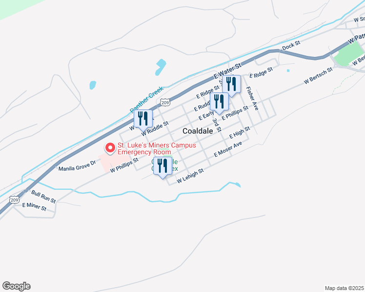 map of restaurants, bars, coffee shops, grocery stores, and more near 51 West Howard Avenue in Coaldale