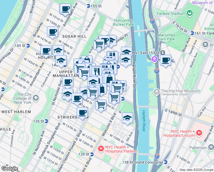 map of restaurants, bars, coffee shops, grocery stores, and more near 2509 7th Avenue in New York