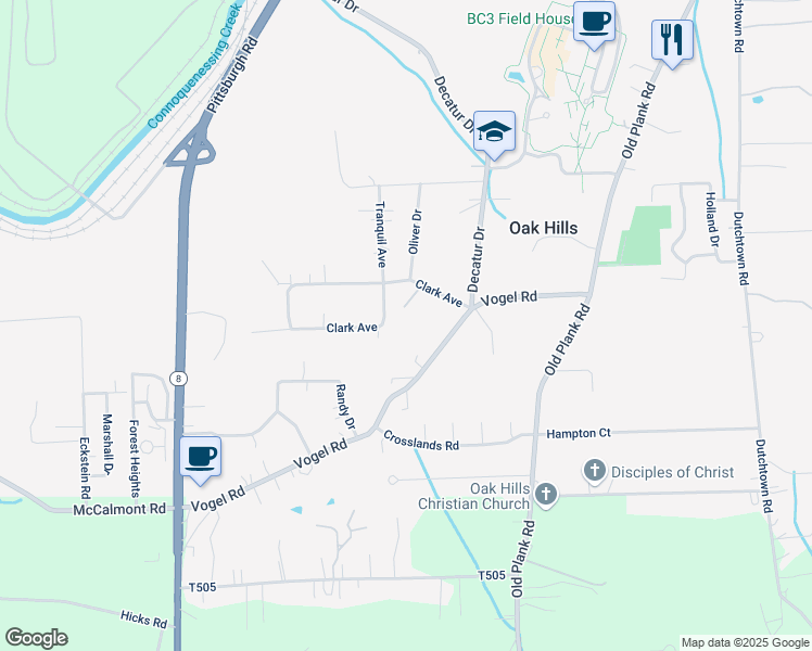 map of restaurants, bars, coffee shops, grocery stores, and more near 112 Halifax Lane in Butler