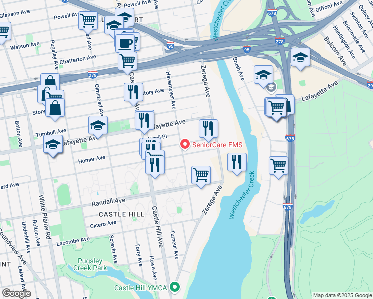 map of restaurants, bars, coffee shops, grocery stores, and more near 700 Havemeyer Avenue in Bronx