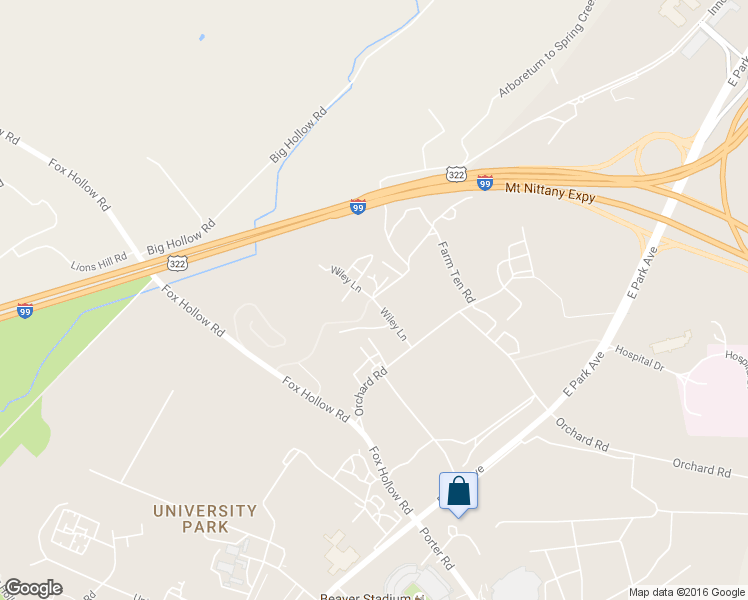 map of restaurants, bars, coffee shops, grocery stores, and more near Wiley Lane in Centre County